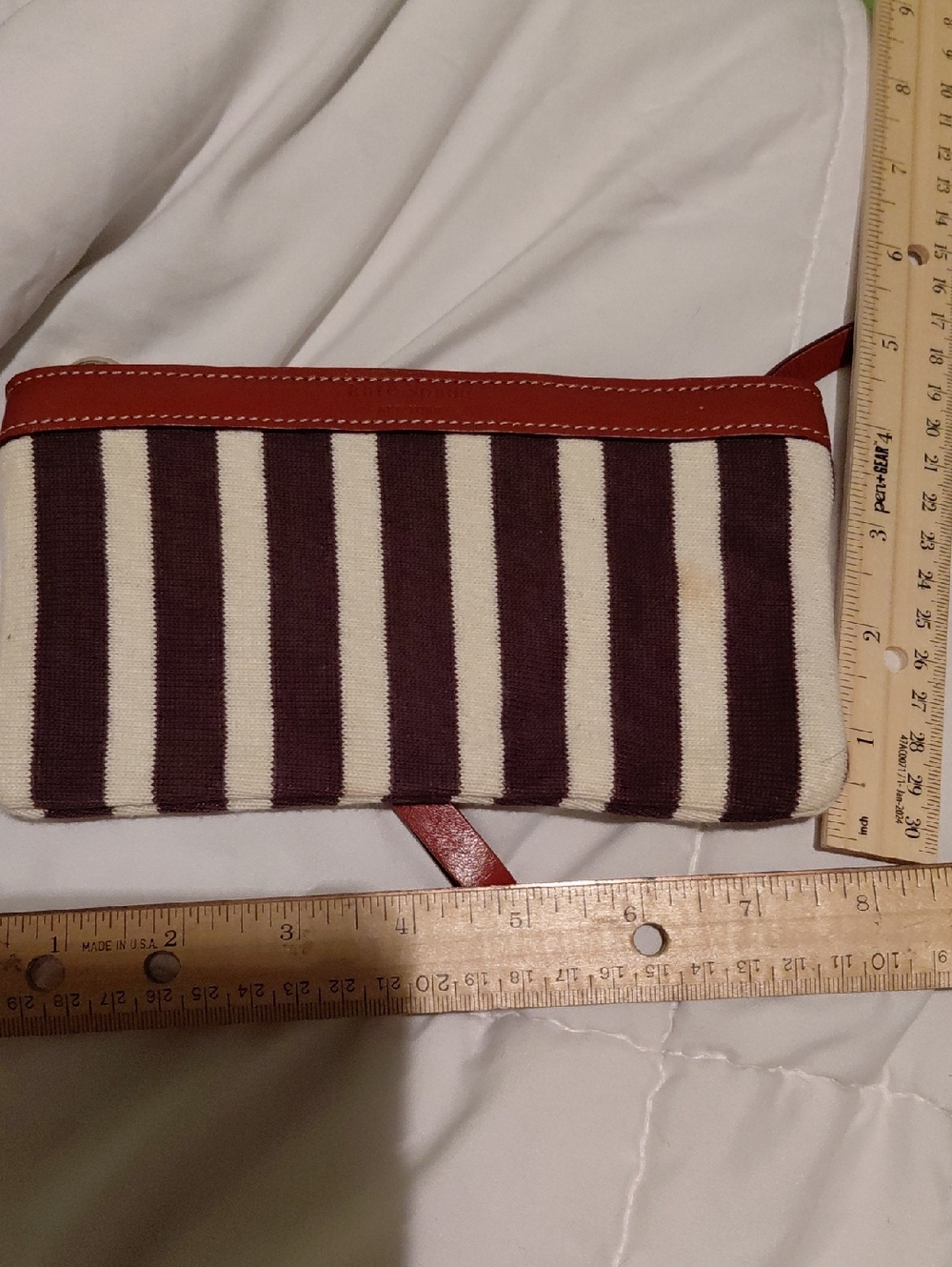 kate spade Brown and Cream Striped Canvas Wristlet